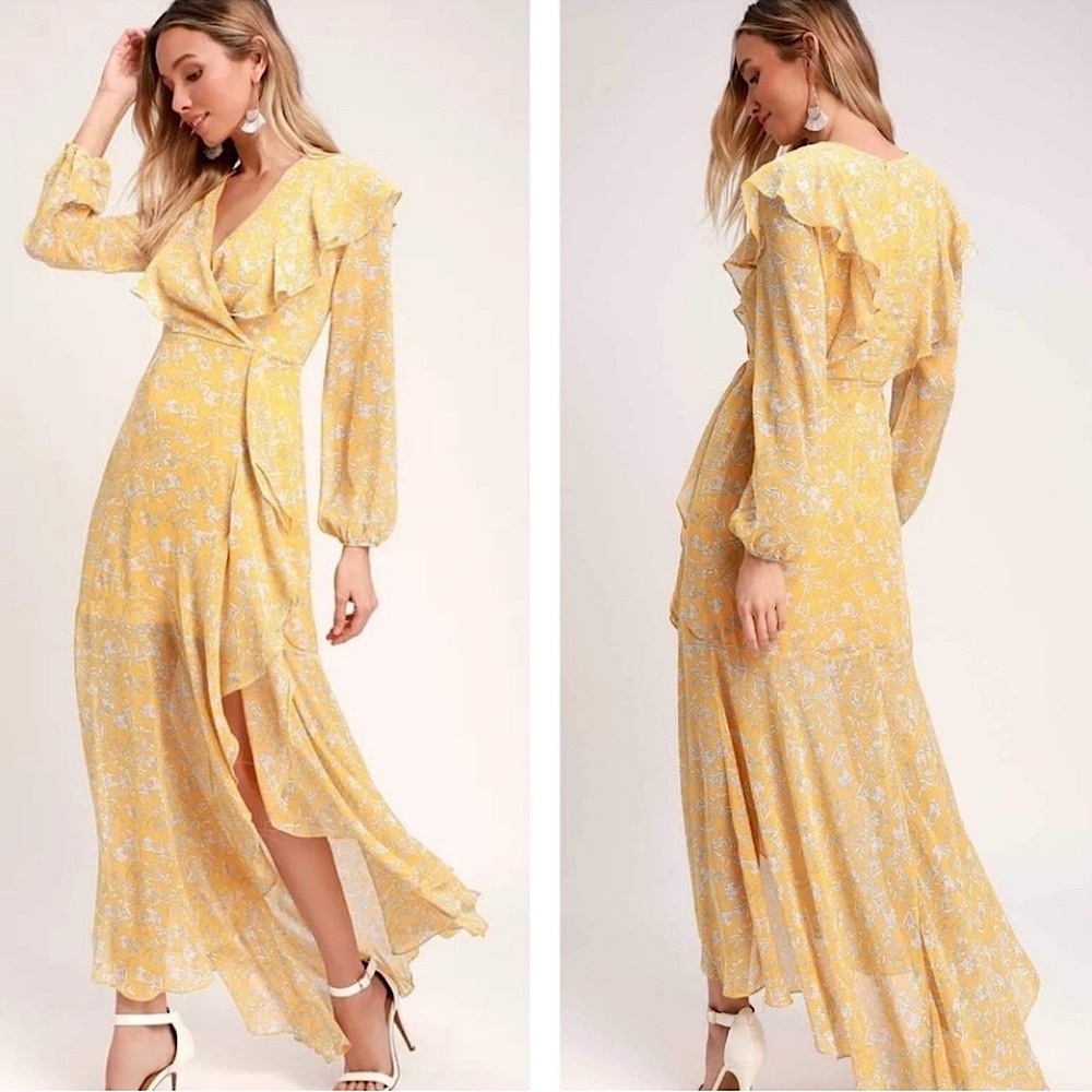 Lulu's Red Floral Long Sleeve Maxi Dress